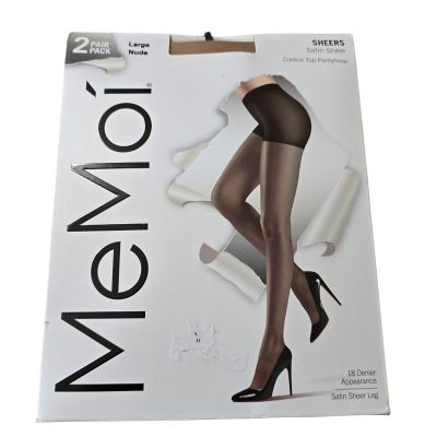 NWT MeMoi Nude Satin Sheer Pantyhose 2 Pack Size Large